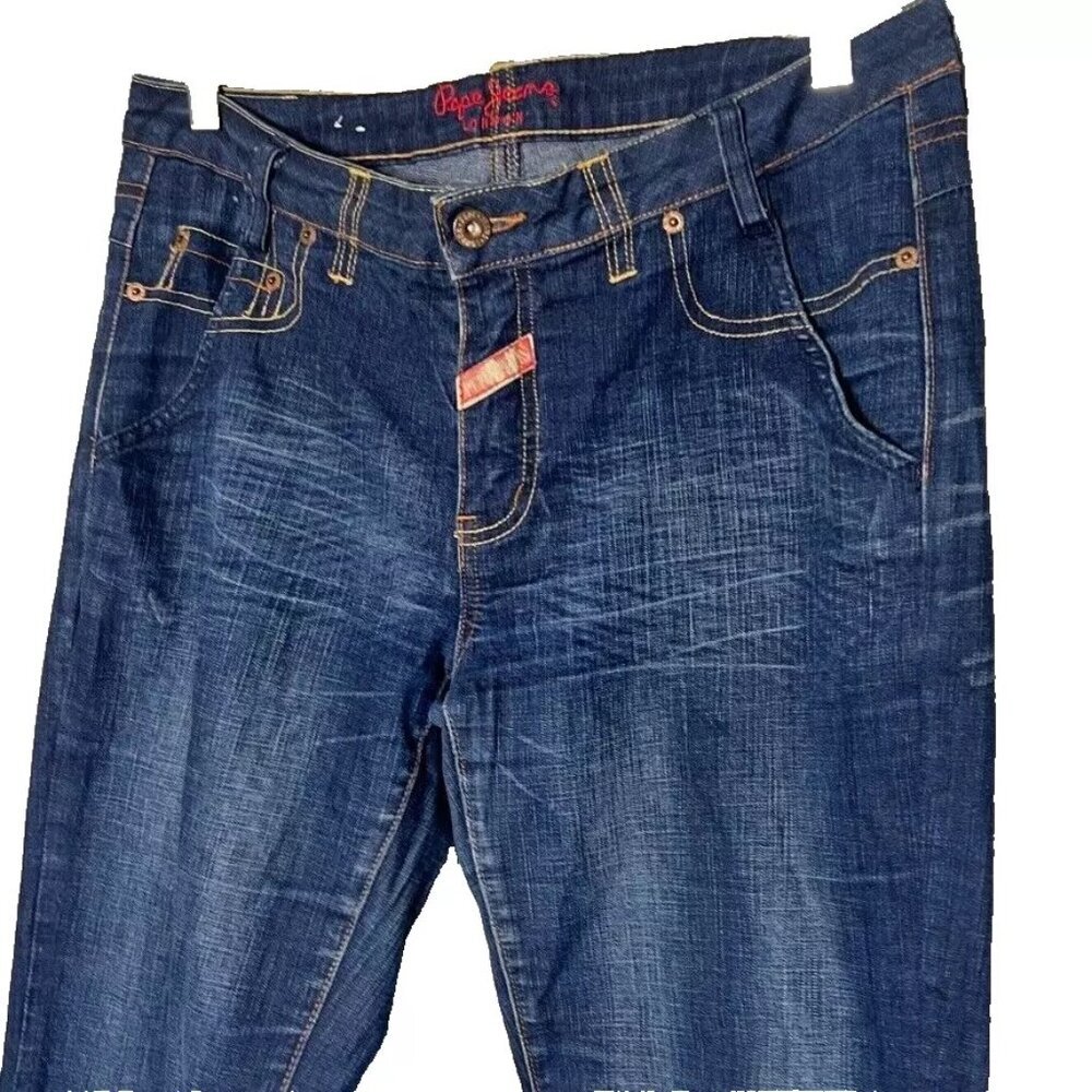 VTG Pepe Jeans London Women 31 Mid Rise Flare Gold Embroider Y2K‎ 90s Streetwear - Picture 2 of 10